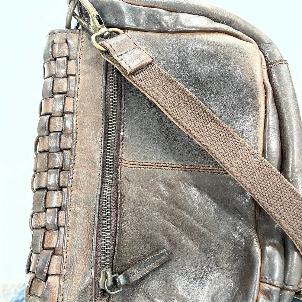 Brown Woven Leather Adjustable Strap Small Crossbody Purse Bag Distressed Travel - Picture 8 of 16